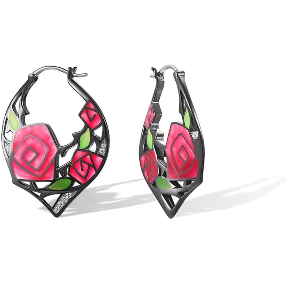 Beauty and the Beast Stained Glass Roses Earrings - Picture 2 of 6
